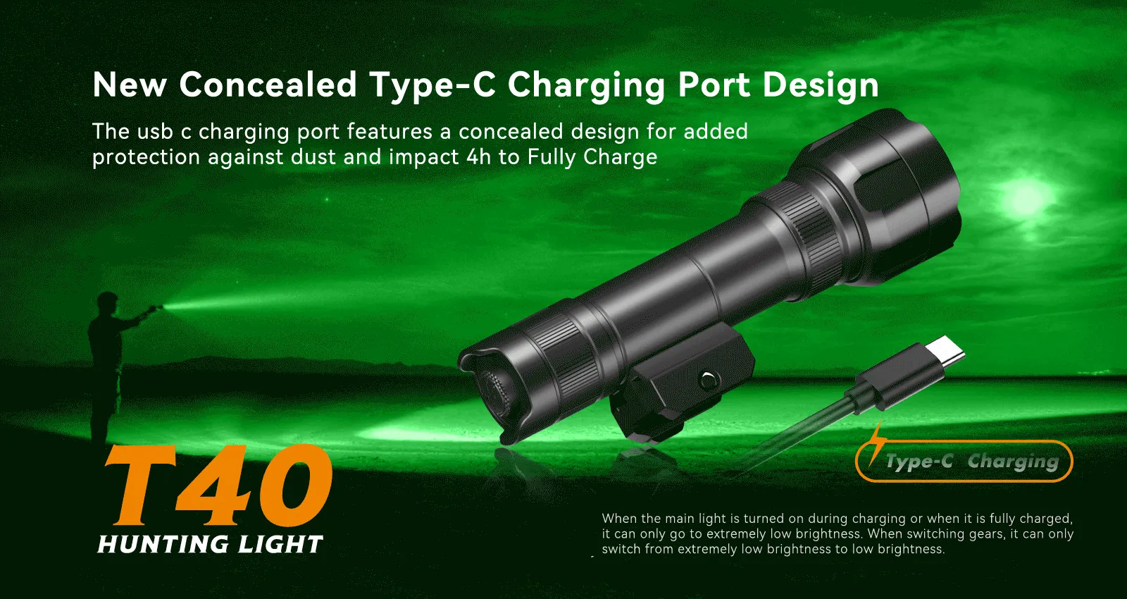Brinyte T40 USB-C Rechargeable Multifunctional Light for Hunting, Fishing, Home Security, and Outdoor Adventures