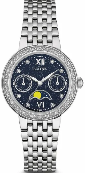 Bulova Classic Chronograph Quartz Diamond Blue Dial Ladies Watch 96R210