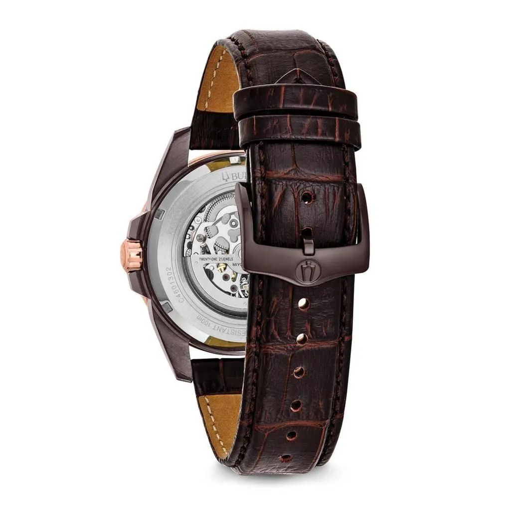Bulova Men's Classic Sutton Automatic Rose Gold-Tone and Leather Watch 98A165