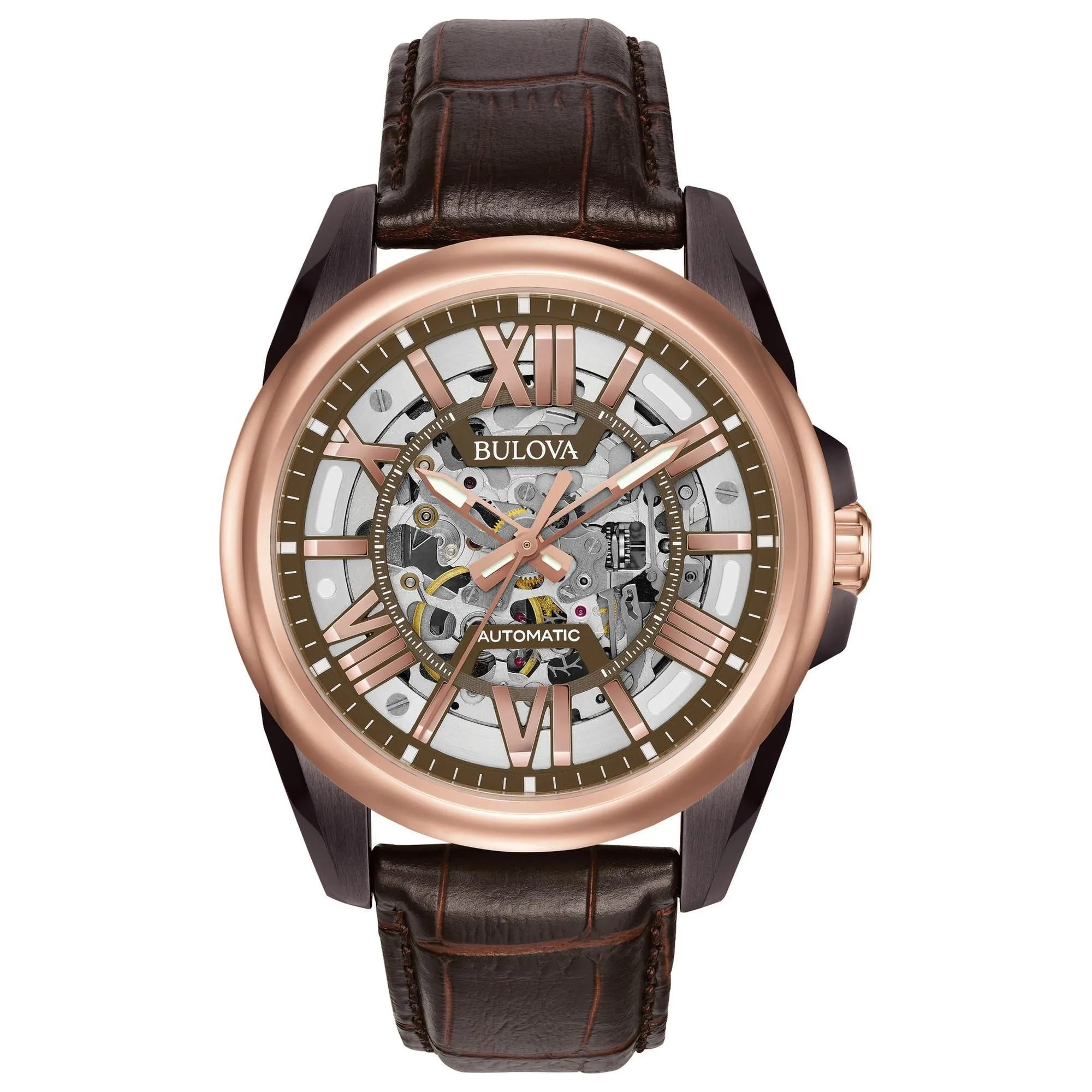 Bulova Men's Classic Sutton Automatic Rose Gold-Tone and Leather Watch 98A165