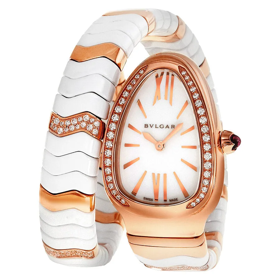 Bvlgari Serpenti Spiga White Dial Ceramic and 18K Rose Gold Ladies Watch SPP35WGDWCG1.1T