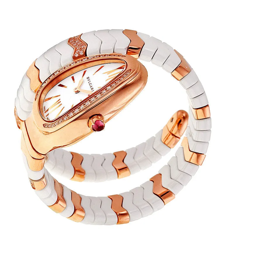 Bvlgari Serpenti Spiga White Dial Ceramic and 18K Rose Gold Ladies Watch SPP35WGDWCG1.1T