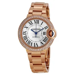 Cartier Ballon Bleu Silver Dial 18kt Rose Gold Diamond Ladies Watch WE902034