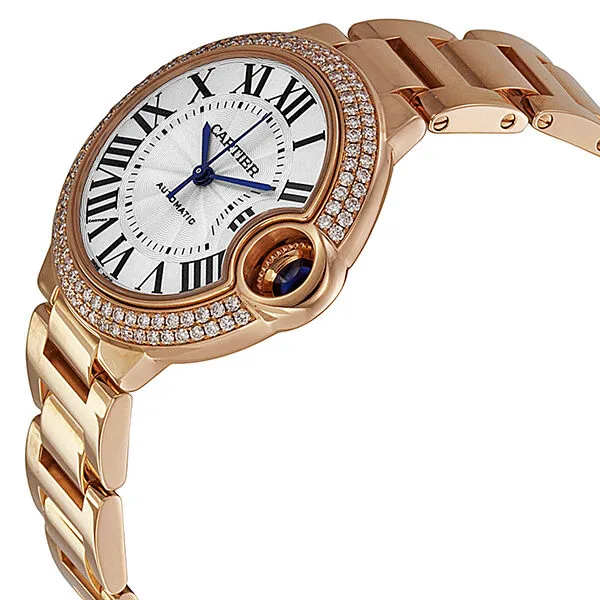 Cartier Ballon Bleu Silver Dial 18kt Rose Gold Diamond Ladies Watch WE902034