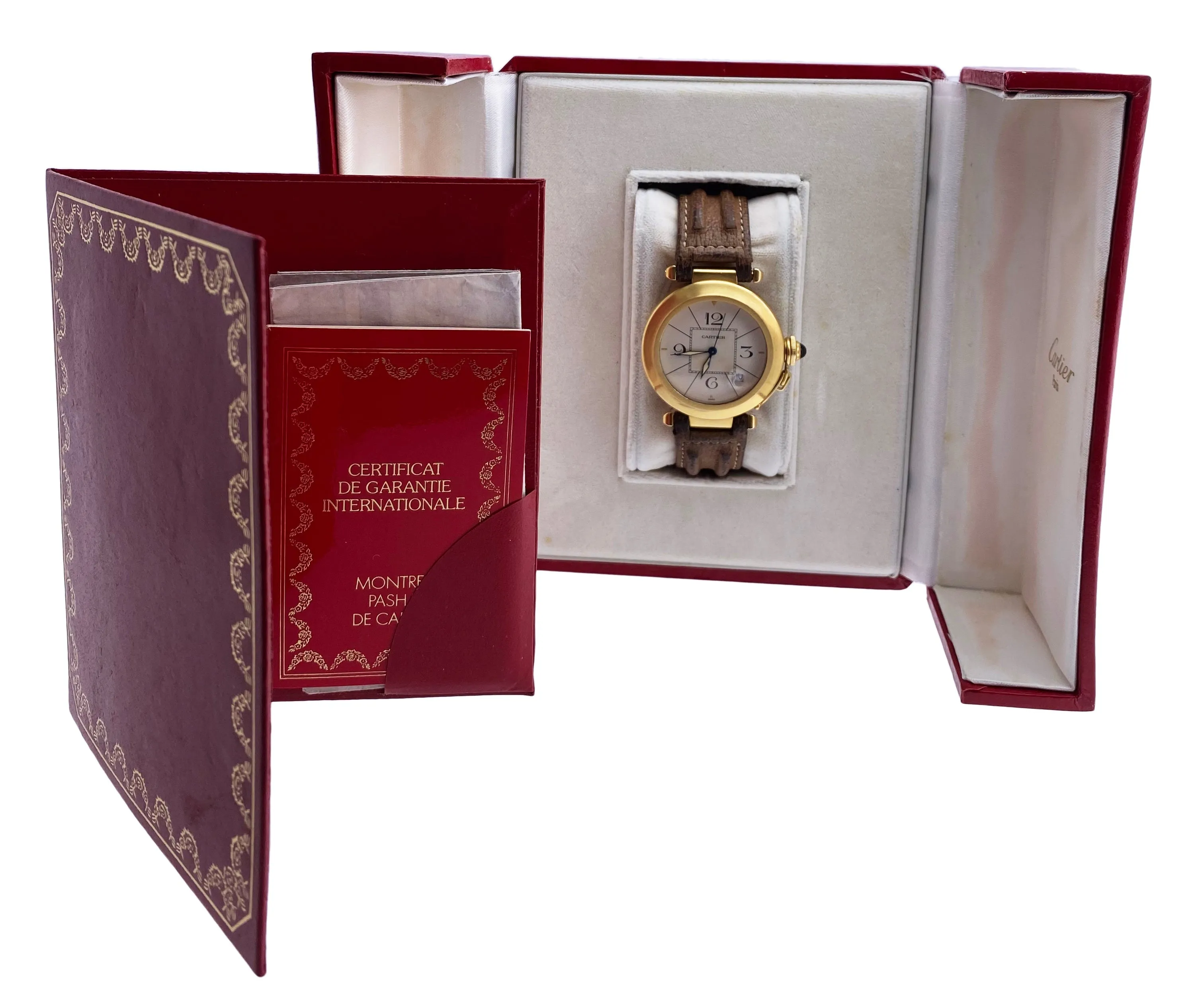 Cartier Pasha 18K Yellow Gold Mens Watch Box Papers