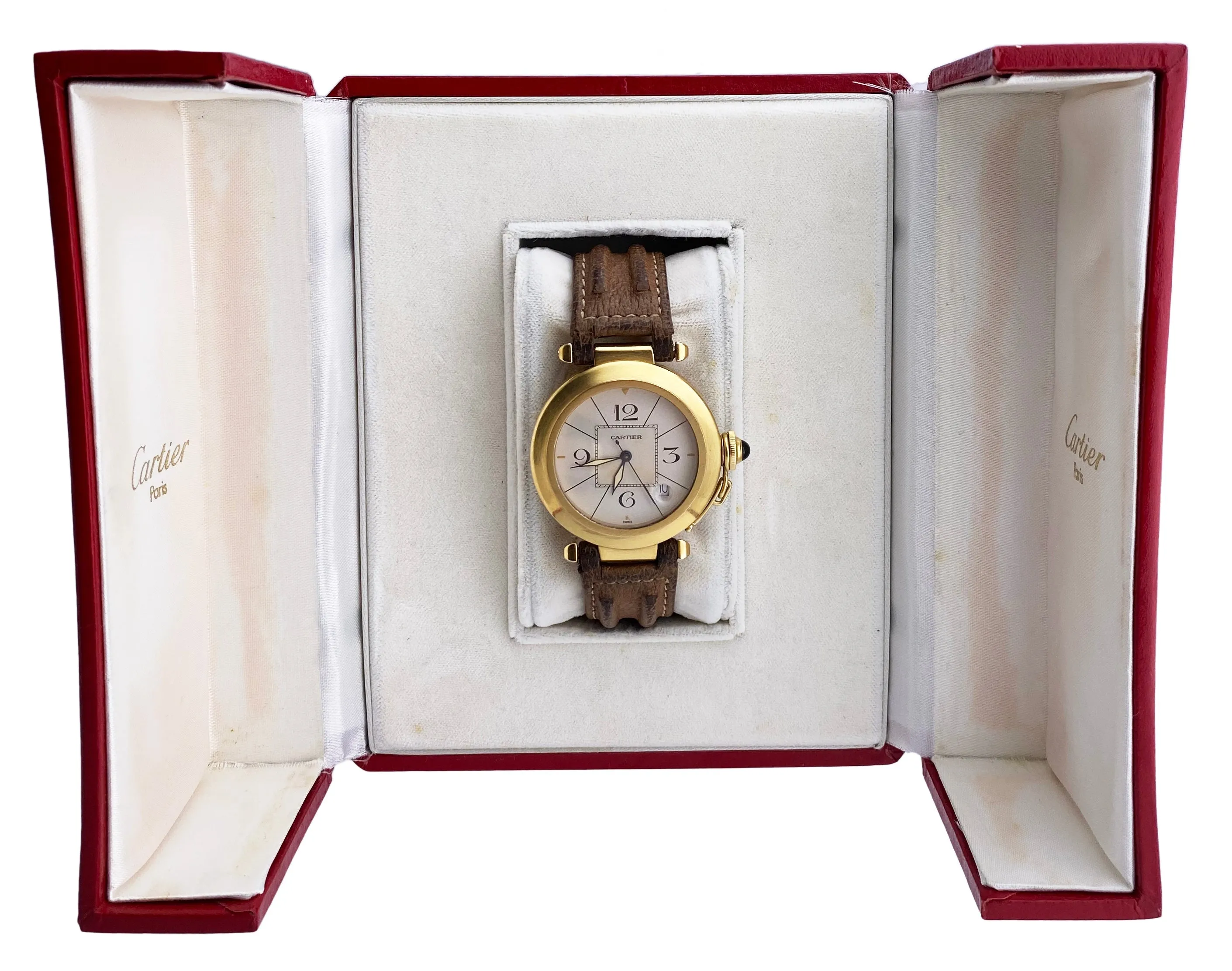 Cartier Pasha 18K Yellow Gold Mens Watch Box Papers