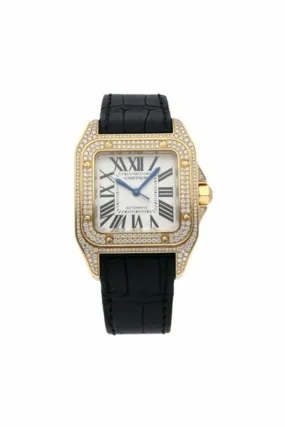 cartier santos 100 midsize 18k yellow gold diamond watch