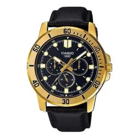 CASIO COLLECTION Mod. DIVER MULTIFUCTION GOLD, BLACK LEATHER - GOLD