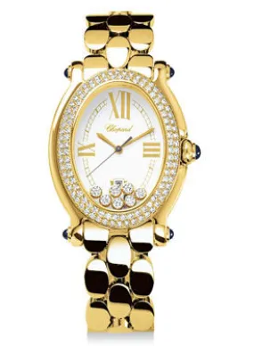 Chopard Happy Sport Oval White Diamond Dial Yellow Gold Ladies Watch 277079-0002