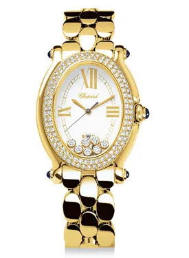 Chopard Happy Sport Oval White Diamond Dial Yellow Gold Ladies Watch 277079-0002