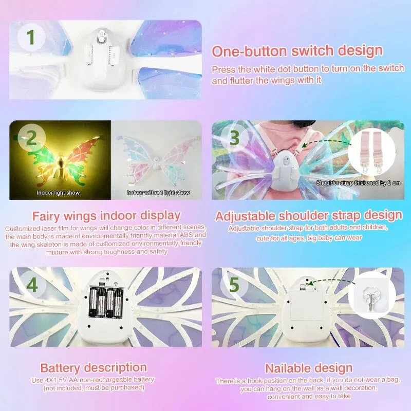 Chrismas Gift Butterfly Wings Fairy Angel Elf LED Glowing Luminous with Music Glowing Cosplay Prop