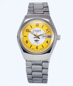 Citizen Automatic 8200A White-Yellow Dial 21 Jewels Day Date Men's Mechanical Watch