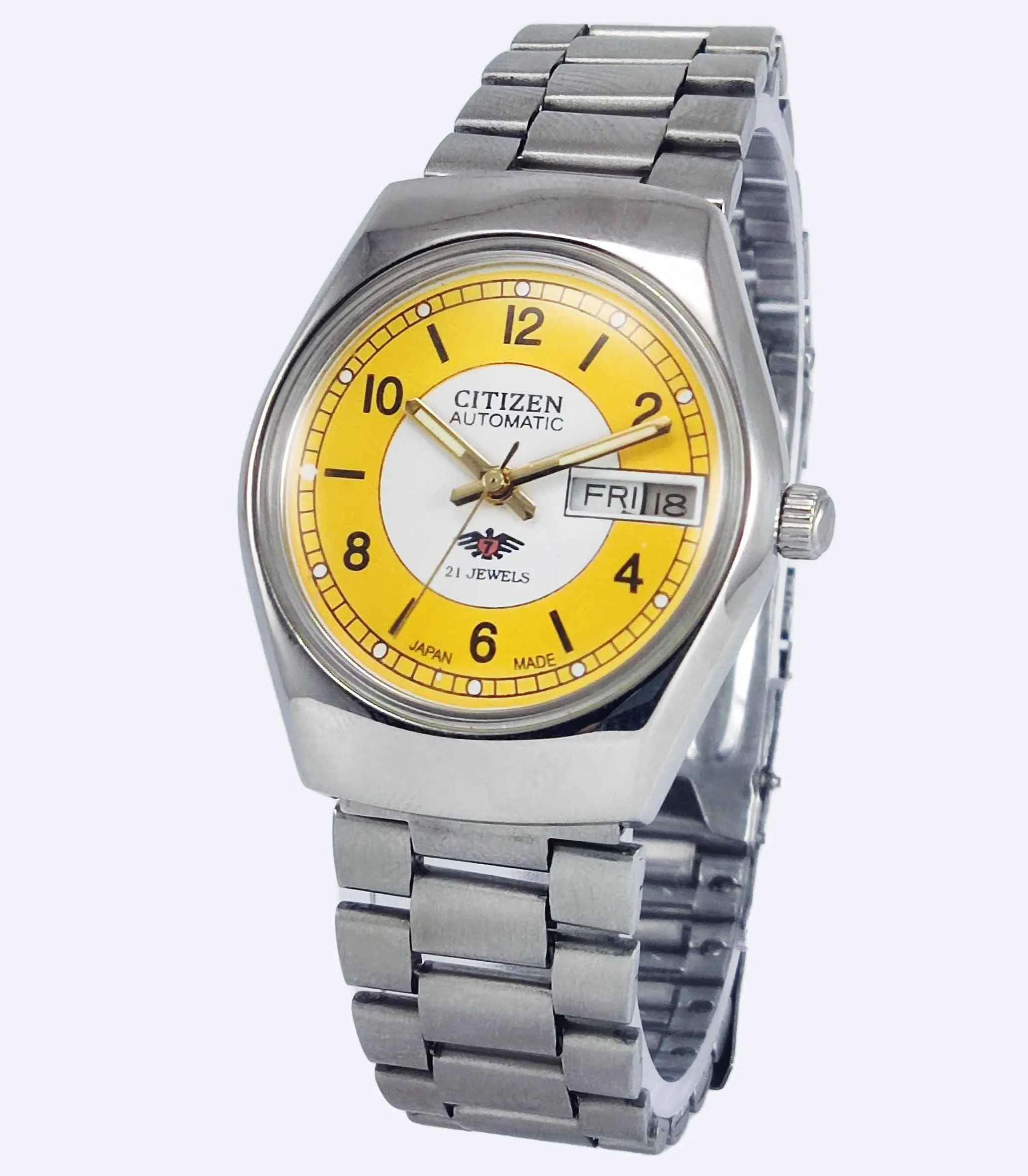 Citizen Automatic 8200A White-Yellow Dial 21 Jewels Day Date Men's Mechanical Watch