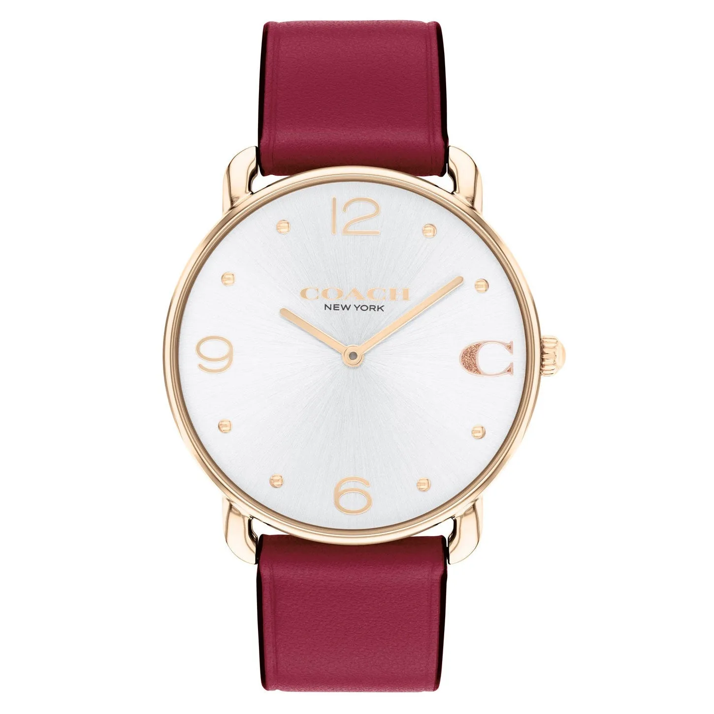 COACH Elliot Silver-Tone Dial Cranberry Leather Strap Watch 36mm - 14504204