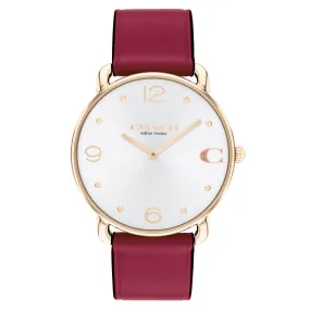 COACH Elliot Silver-Tone Dial Cranberry Leather Strap Watch 36mm - 14504204