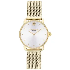 COACH Elliot White Sunray Dial Mesh Yellow Gold-Tone Stainless Steel Bracelet Watch 28mm - 14504223