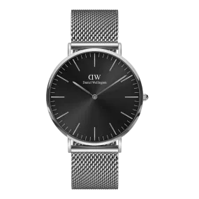 Daniel Wellington Classic 40 Sterling Silver & Onyx Watch