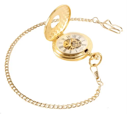 David Aster Gold Patterned Half Hunter Mechanical Pocket Watch