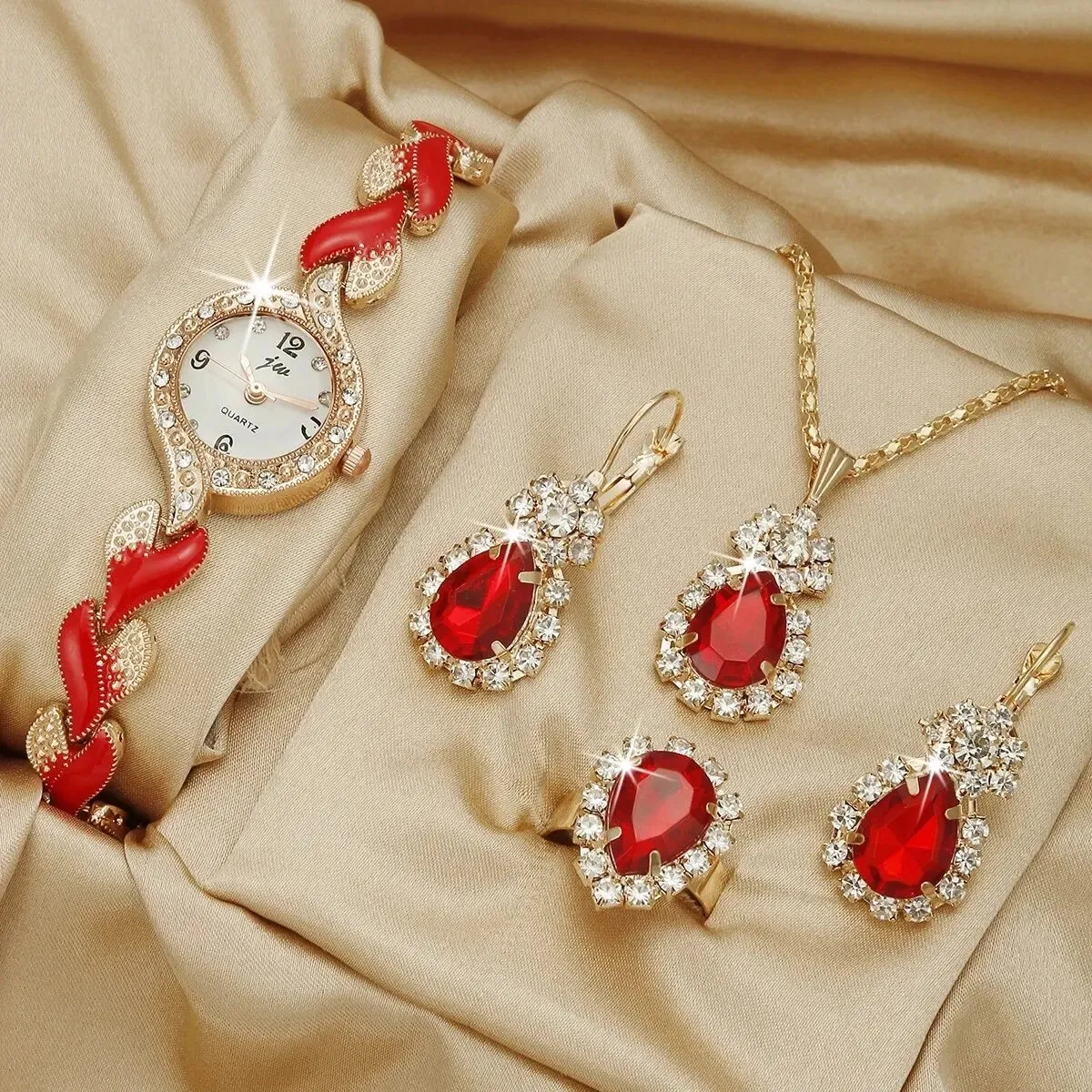 Diamond Bracelet Watch & Jewelry Set