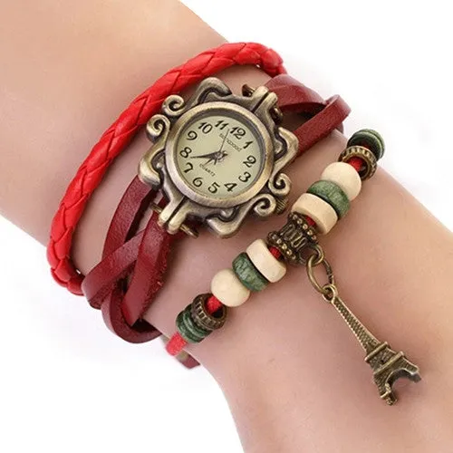Eiffel Tower Ladies Watches Hot Vintage Women's Quartz Leather Bracelet Wrist Watch