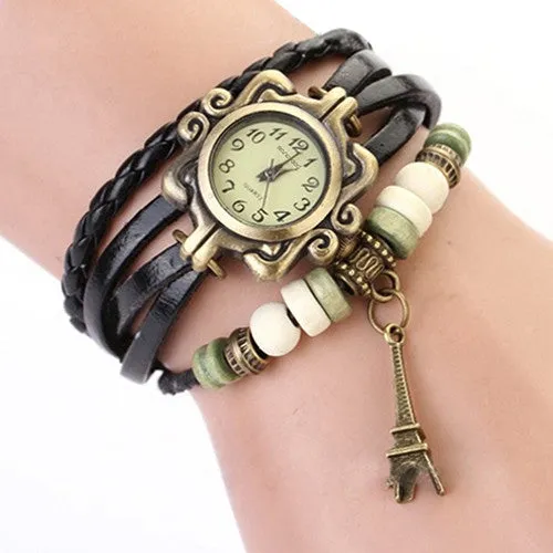 Eiffel Tower Ladies Watches Hot Vintage Women's Quartz Leather Bracelet Wrist Watch