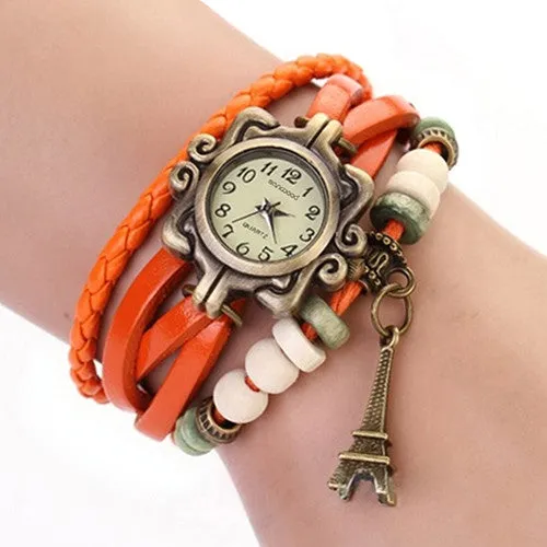 Eiffel Tower Ladies Watches Hot Vintage Women's Quartz Leather Bracelet Wrist Watch
