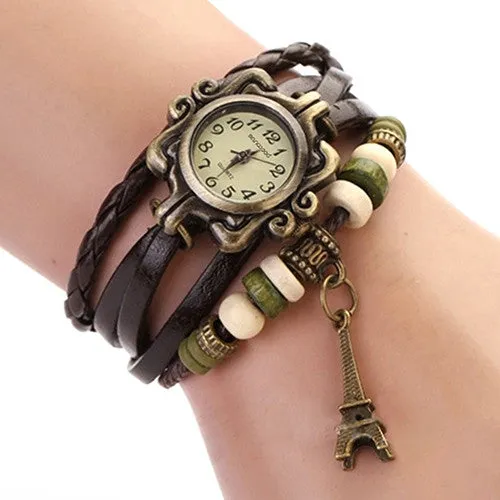Eiffel Tower Ladies Watches Hot Vintage Women's Quartz Leather Bracelet Wrist Watch