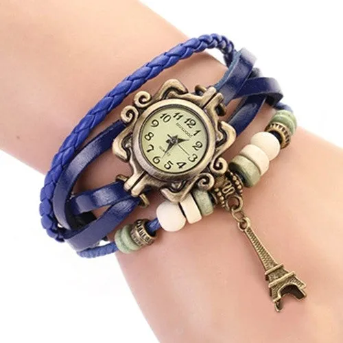 Eiffel Tower Ladies Watches Hot Vintage Women's Quartz Leather Bracelet Wrist Watch
