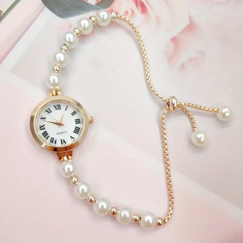 Elegant Pearl & Rhinestone Women's Watch