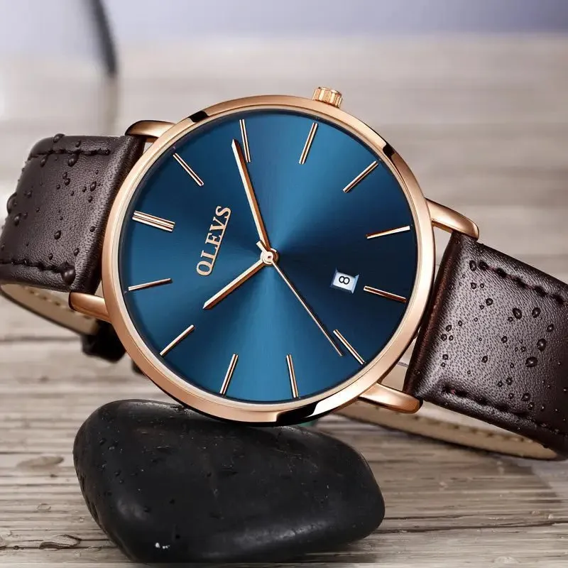 elegant watches for men: 40mm Dial, 6.5mm Slim Case, 3 Bar Water Resistance