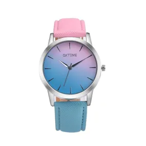 Fashion Rainbow Leather Band Analog Quartz Wrist Watch