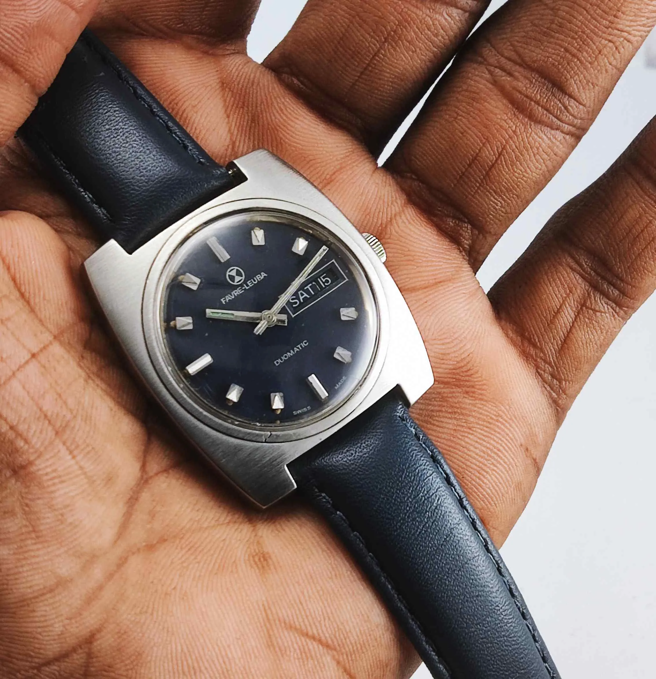 Favre Leuba Duomatic 908 Navy Blue Dial Automatic 17 Jewels Men's Wrist Watch