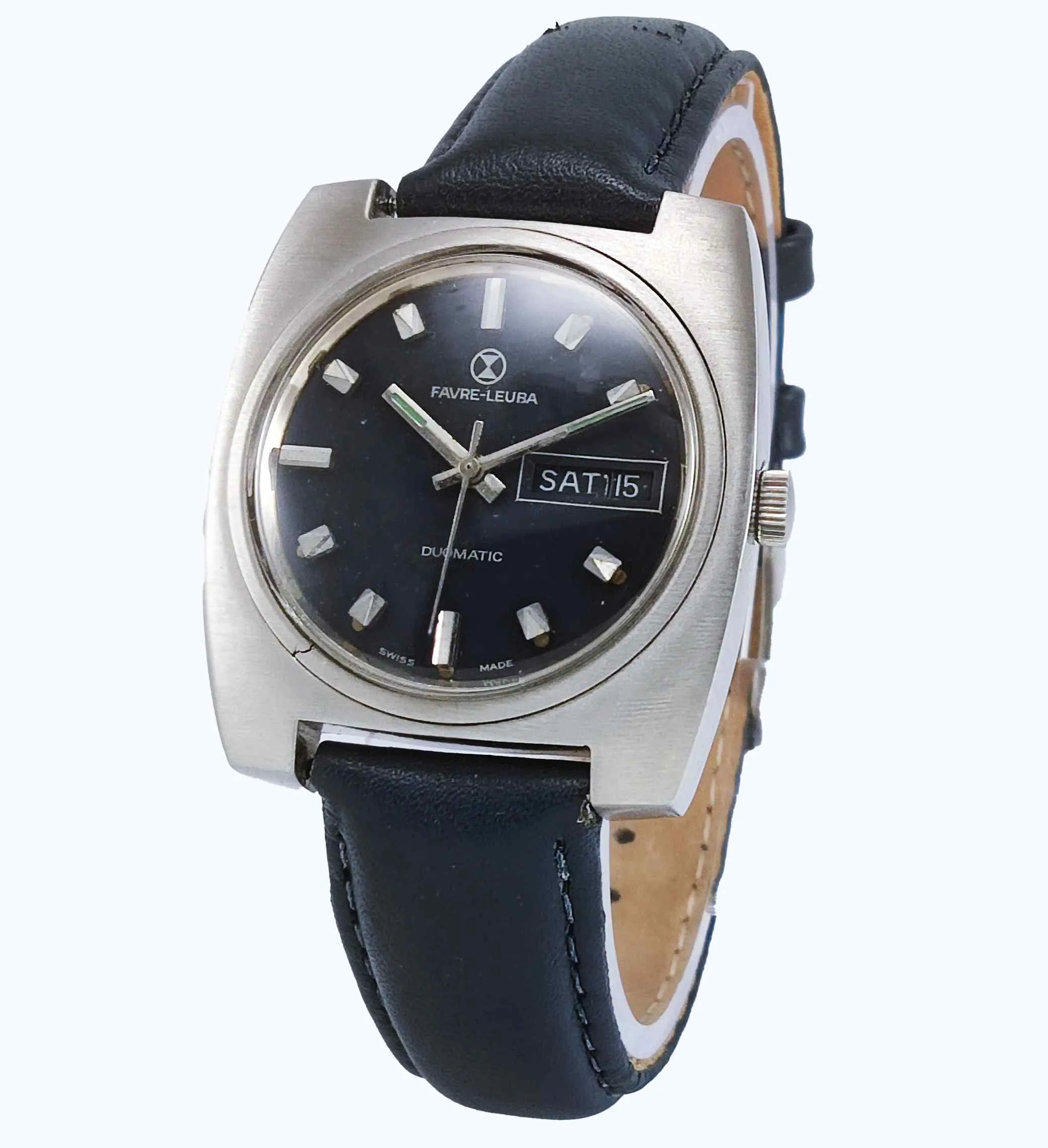 Favre Leuba Duomatic 908 Navy Blue Dial Automatic 17 Jewels Men's Wrist Watch