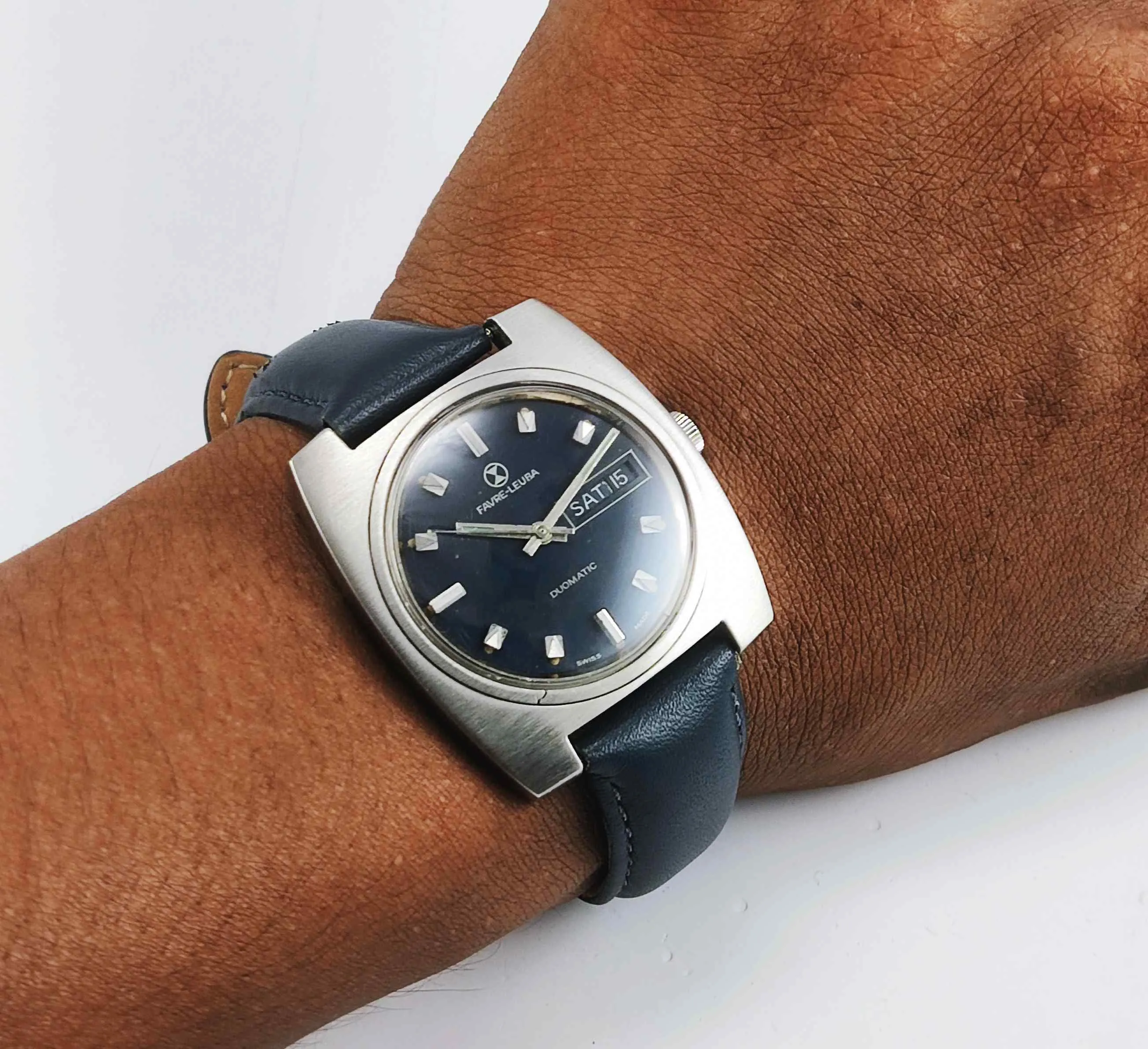 Favre Leuba Duomatic 908 Navy Blue Dial Automatic 17 Jewels Men's Wrist Watch