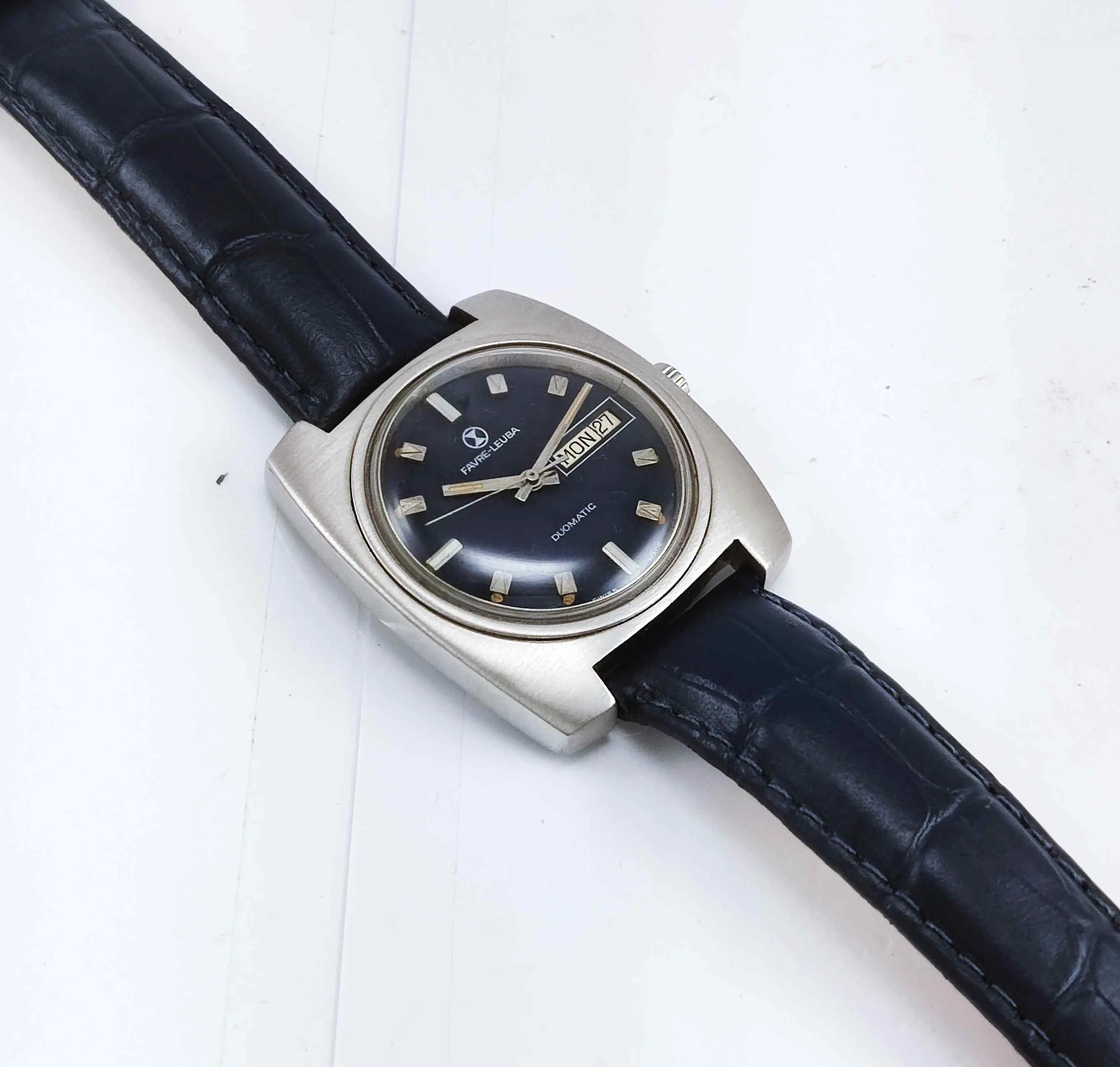 Favre Leuba Duomatic 909 Navy Blue Dial Automatic 17 Jewels Men's Wrist Watch