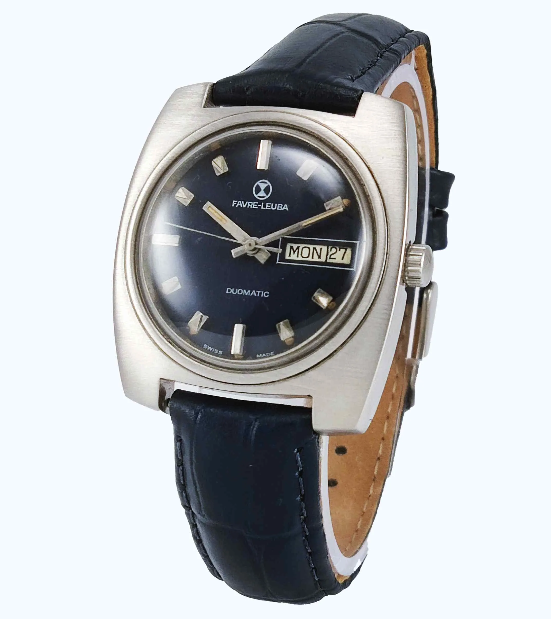 Favre Leuba Duomatic 909 Navy Blue Dial Automatic 17 Jewels Men's Wrist Watch