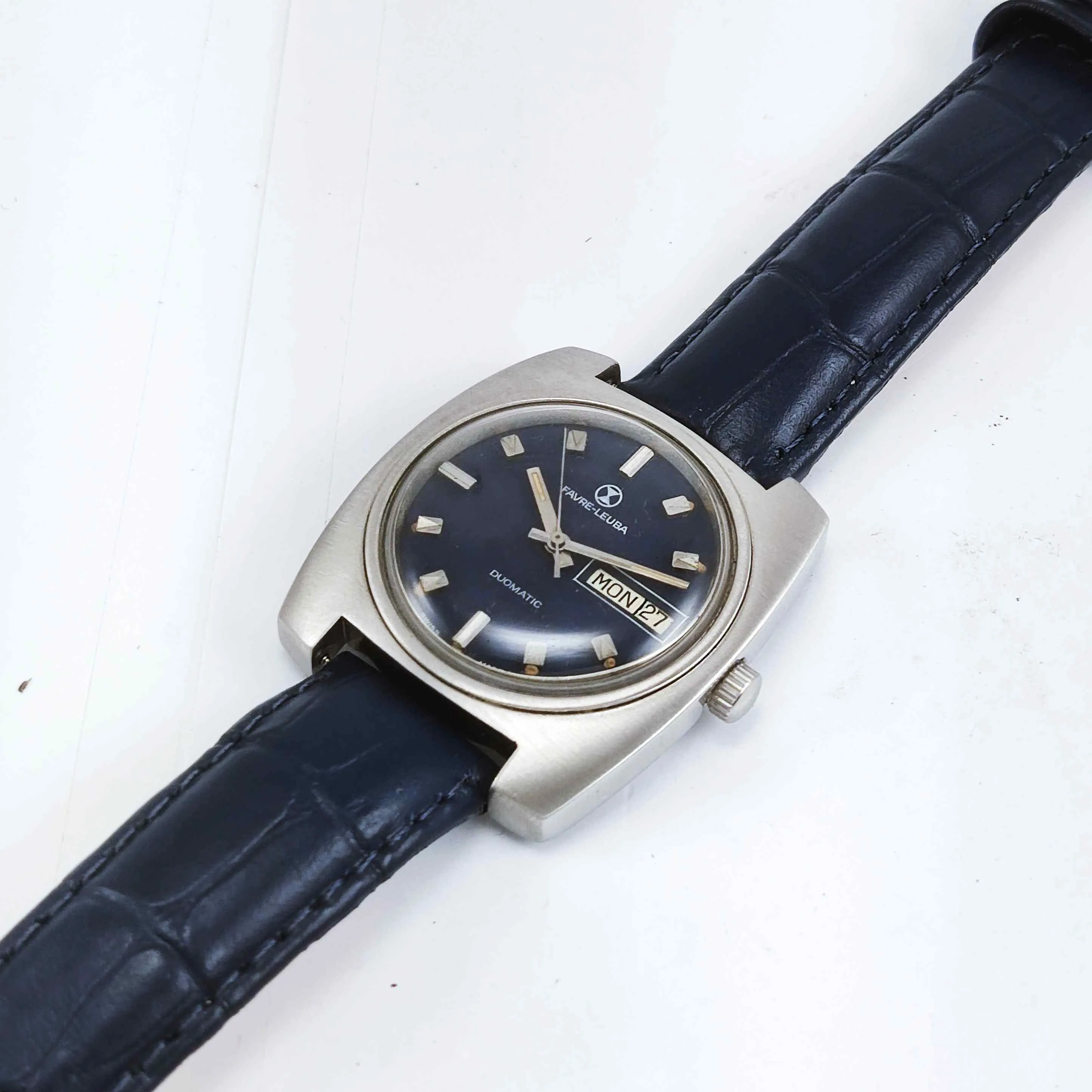 Favre Leuba Duomatic 909 Navy Blue Dial Automatic 17 Jewels Men's Wrist Watch