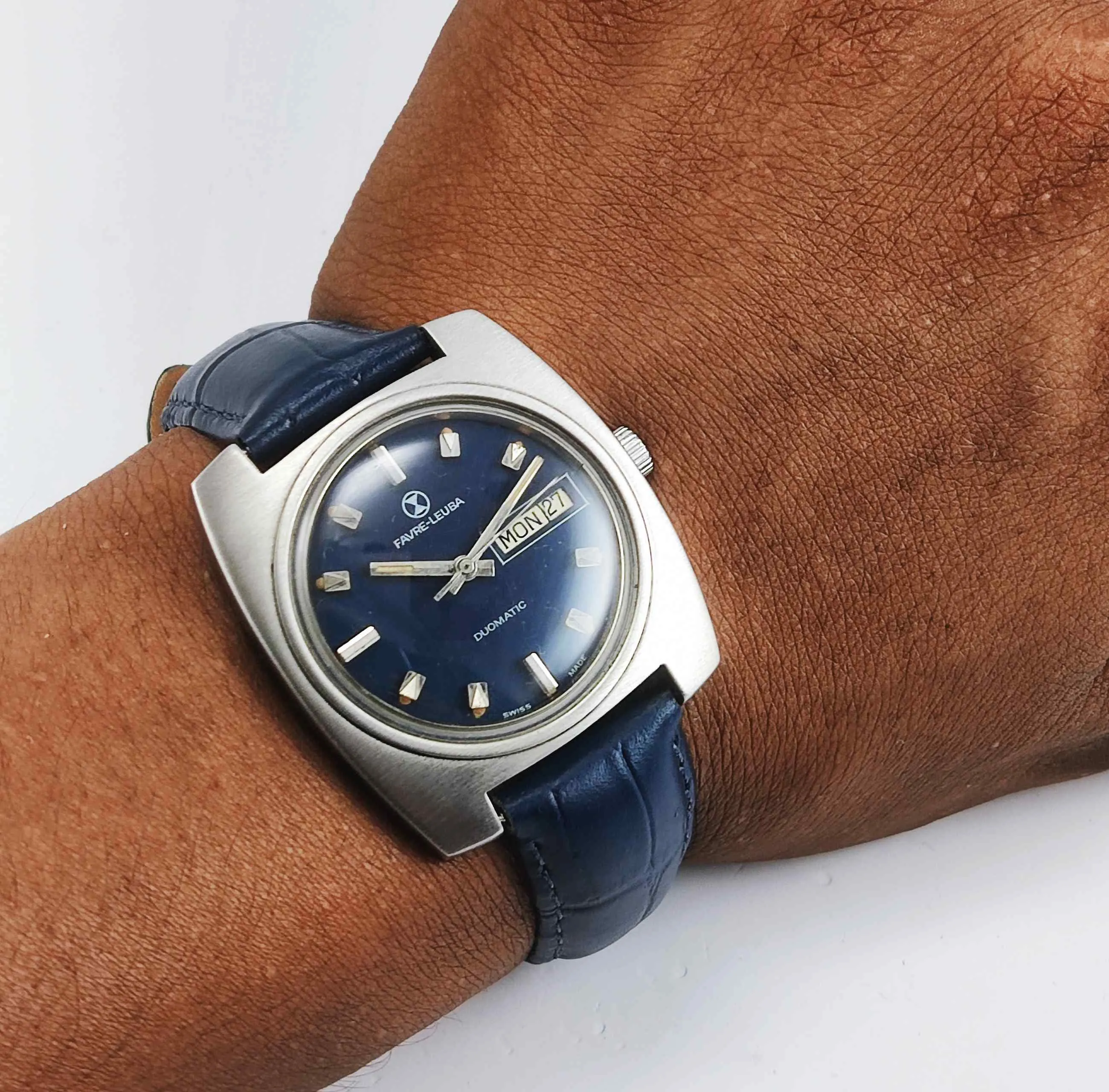 Favre Leuba Duomatic 909 Navy Blue Dial Automatic 17 Jewels Men's Wrist Watch