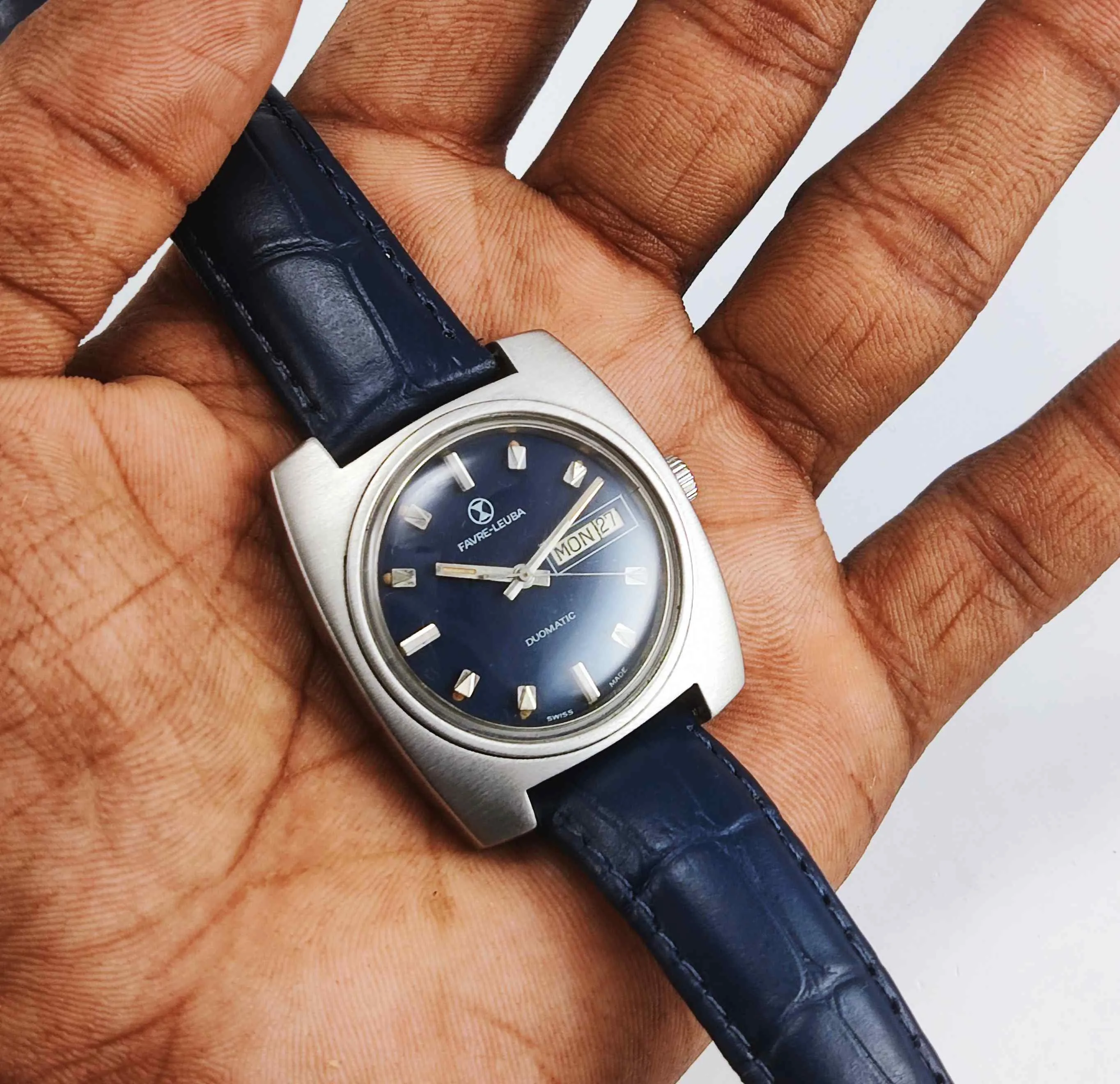 Favre Leuba Duomatic 909 Navy Blue Dial Automatic 17 Jewels Men's Wrist Watch