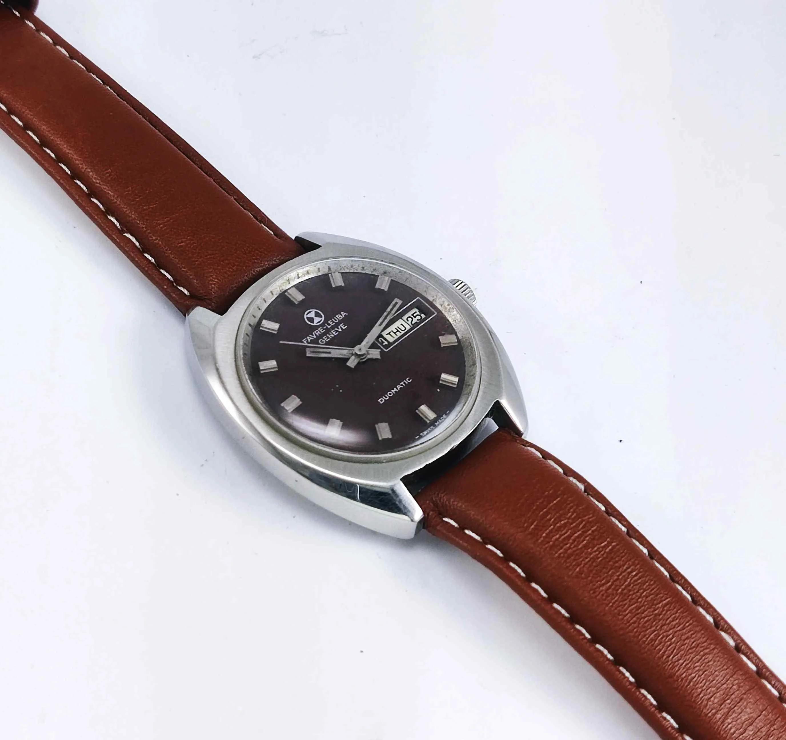 Favre Leuba Duomatic 909 Navy Brown Dial 17 Jewels Men's Automatic Watch