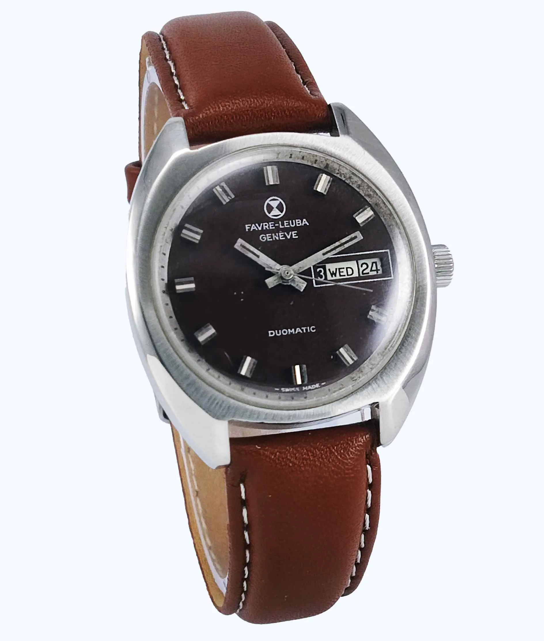 Favre Leuba Duomatic 909 Navy Brown Dial 17 Jewels Men's Automatic Watch