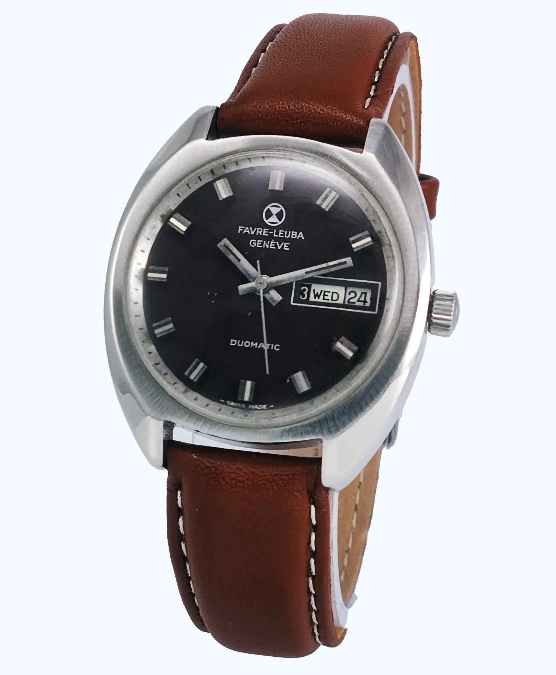 Favre Leuba Duomatic 909 Navy Brown Dial 17 Jewels Men's Automatic Watch