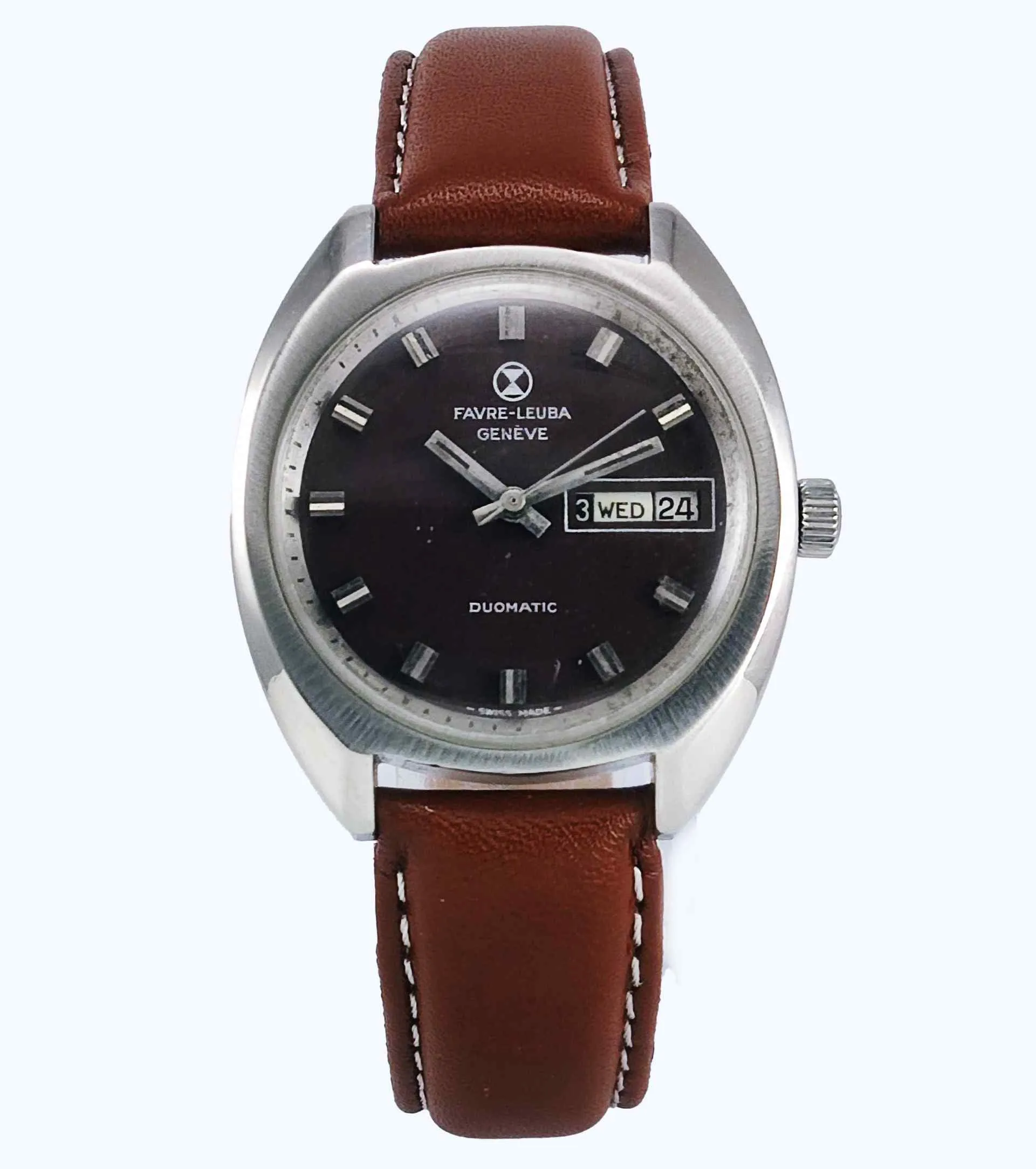 Favre Leuba Duomatic 909 Navy Brown Dial 17 Jewels Men's Automatic Watch