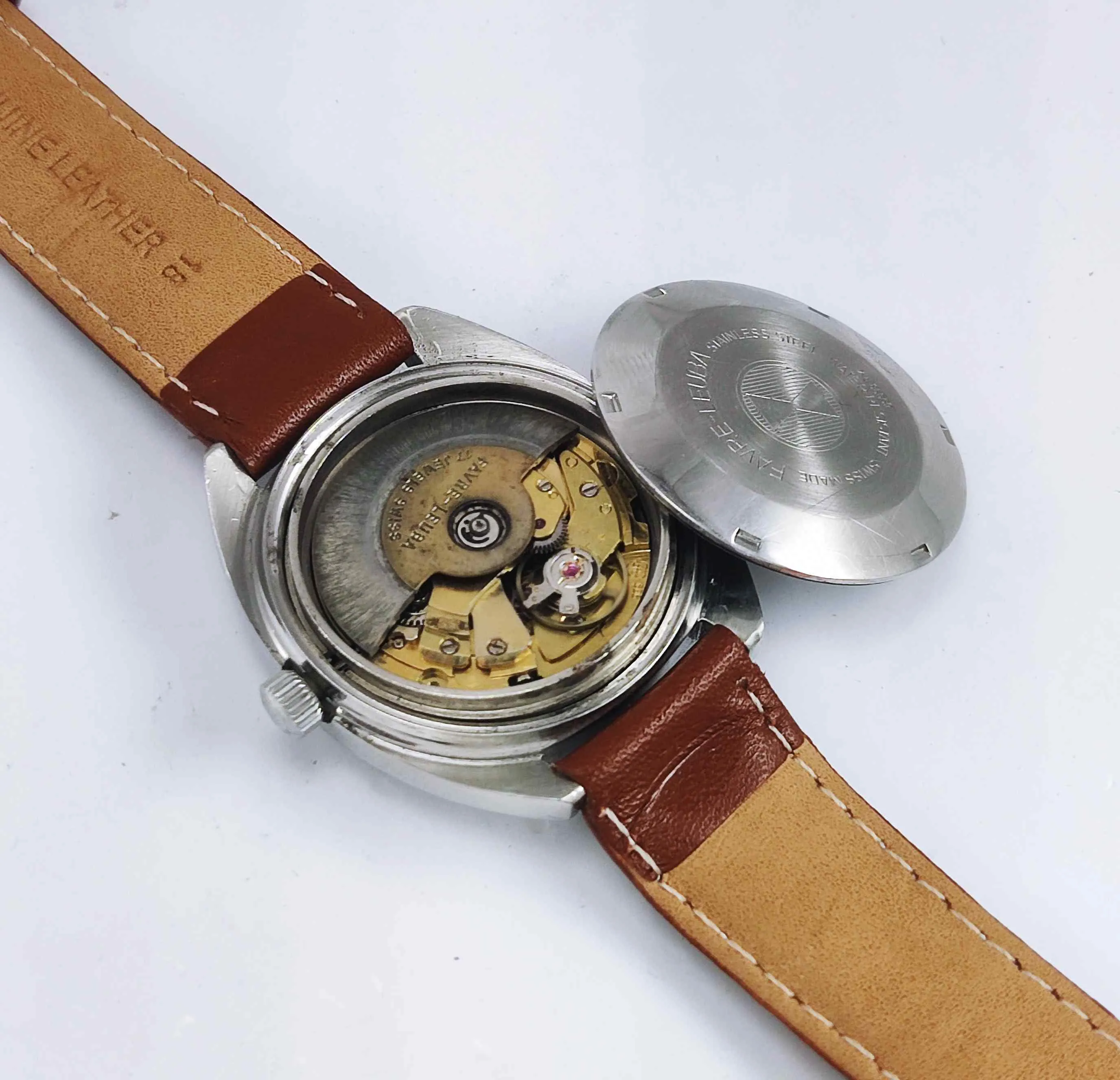 Favre Leuba Duomatic 909 Navy Brown Dial 17 Jewels Men's Automatic Watch