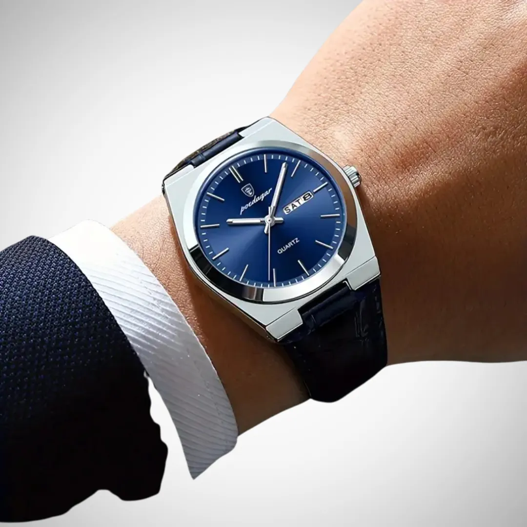 Ferdinand Elegant Blue Leather Quartz Watch