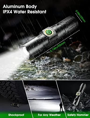 Flashlight Rechargeable, Flashlights high lumens, Mini Flashlight, LED Flashlight Rechargeable-Adjustable Brightness Tactical Flashlight for Camping, Outdoors Emergency, Christmas Gifts Men & Women