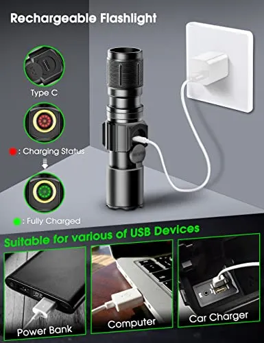 Flashlight Rechargeable, Flashlights high lumens, Mini Flashlight, LED Flashlight Rechargeable-Adjustable Brightness Tactical Flashlight for Camping, Outdoors Emergency, Christmas Gifts Men & Women