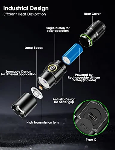 Flashlight Rechargeable, Flashlights high lumens, Mini Flashlight, LED Flashlight Rechargeable-Adjustable Brightness Tactical Flashlight for Camping, Outdoors Emergency, Christmas Gifts Men & Women