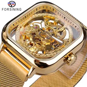 Forsining 6005 Automatic Mechanical Fashion Square Skeleton Watch