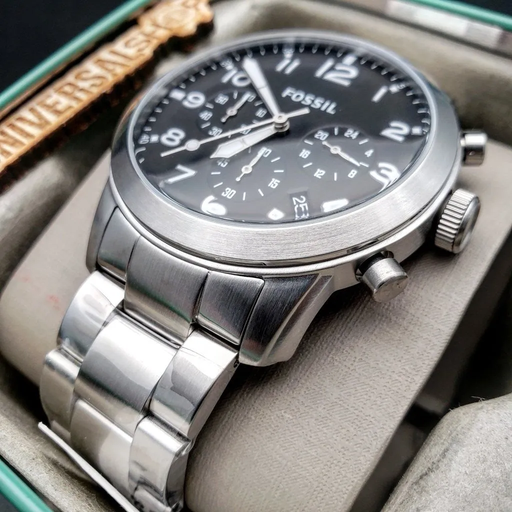 Fossil Pilot 54 Black Dial Men's Stainless Steel Chronograph Watch FS5141